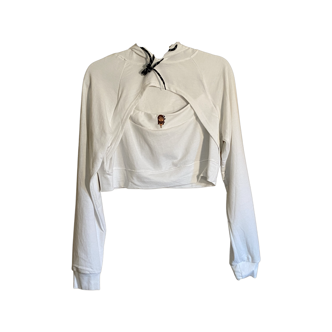 Cut-Out Crop Hoodie - White