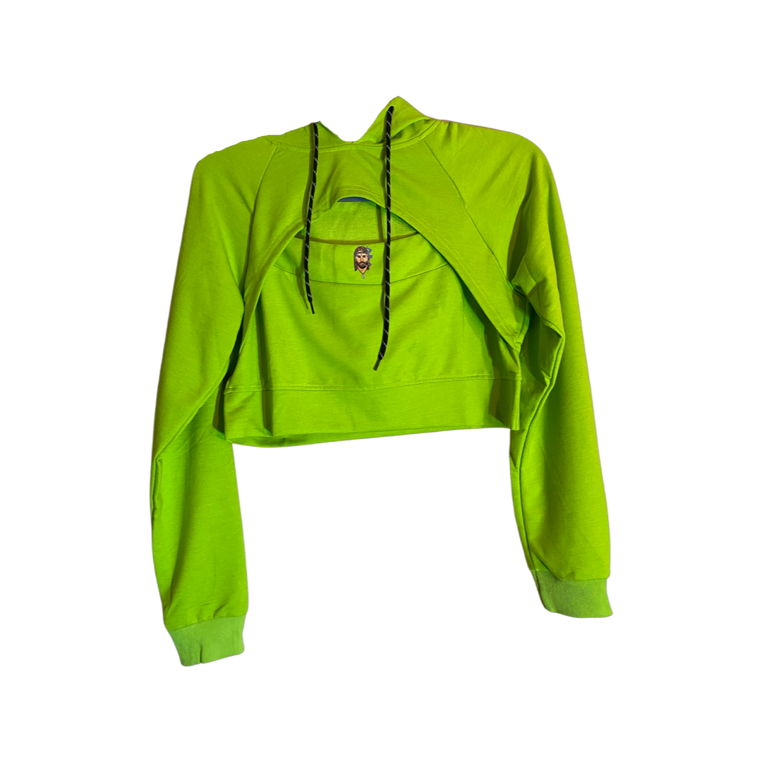 Cut-Out Crop Hoodie - Lime