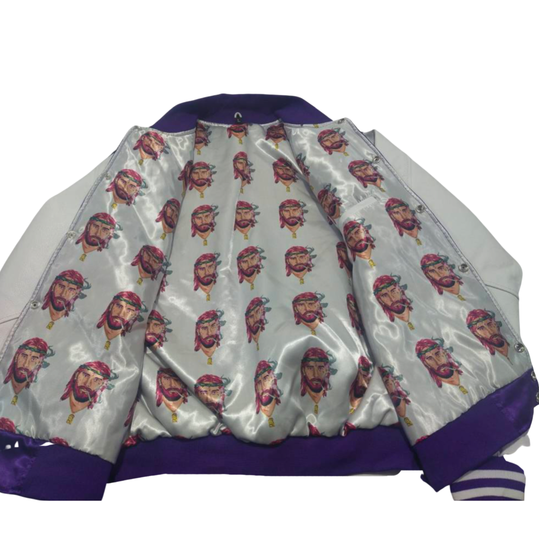 Signature Varsity Jacket - Purple & White