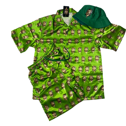 Satin Shirt & Short Combo - Green
