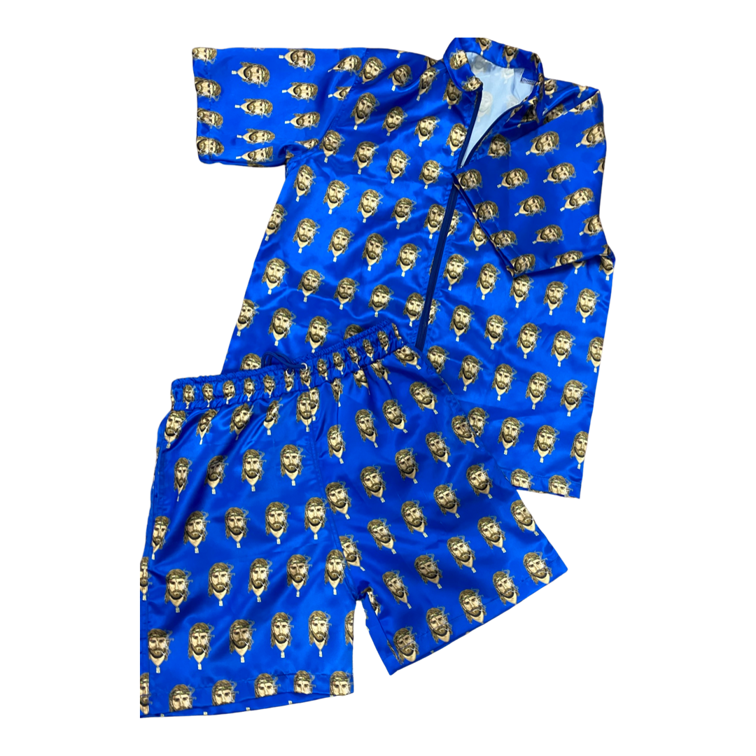 Satin Shirt & Short Combo - Blue