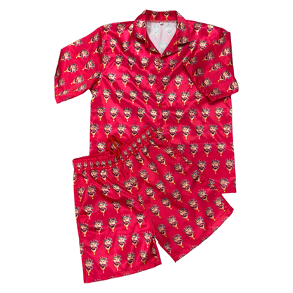 Satin Shirt & Short Combo - Red