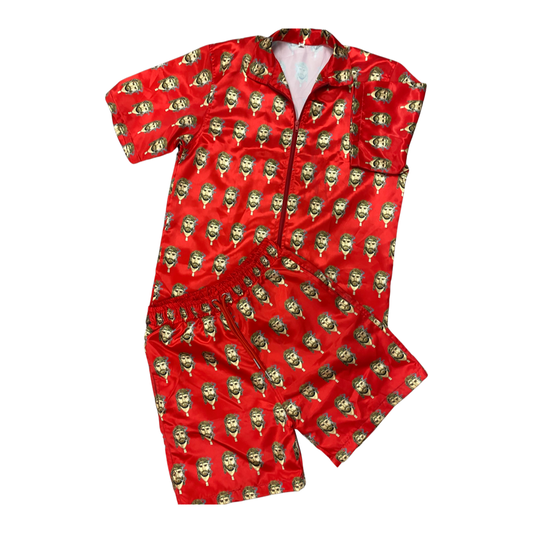 Satin Shirt & Short Combo - Cherry Red