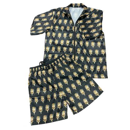 Satin Shirt & Short Combo - Black