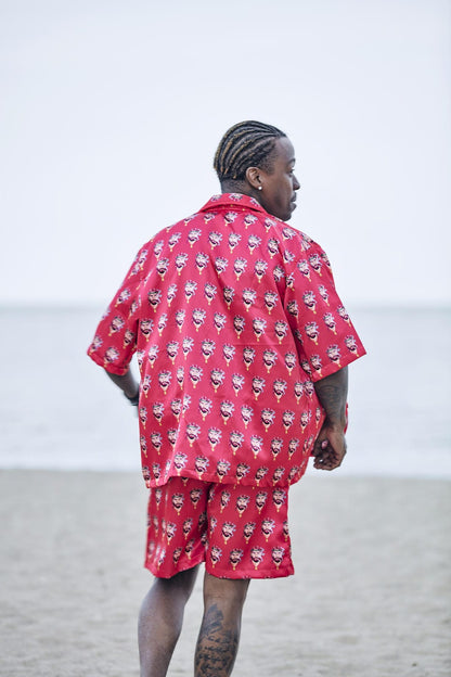 Satin Shirt & Short Combo - Orange